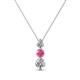 1 - Kesha (3.4mm) Round Pink Tourmaline and Diamond Graduated Three Stone Drop Pendant 