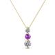 1 - Kesha (3.4mm) Round Amethyst and Diamond Graduated Three Stone Drop Pendant 