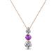 1 - Kesha (3.4mm) Round Amethyst and Diamond Graduated Three Stone Drop Pendant 