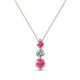 1 - Kesha (3.4mm) Round Pink Tourmaline and Diamond Graduated Three Stone Drop Pendant 