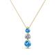 1 - Kesha (3.4mm) Round Blue Topaz and Diamond Graduated Three Stone Drop Pendant 