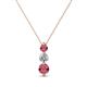 1 - Kesha (3.4mm) Round Rhodolite Garnet and Diamond Graduated Three Stone Drop Pendant 