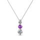 1 - Kesha (3.4mm) Round Amethyst and Lab Grown Diamond Graduated Three Stone Drop Pendant 