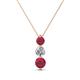 1 - Kesha (4mm) Round Ruby and Diamond Graduated Three Stone Drop Pendant 