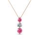 1 - Kesha (4mm) Round Pink Tourmaline and Diamond Graduated Three Stone Drop Pendant 