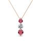 1 - Kesha (4mm) Round Rhodolite Garnet and Diamond Graduated Three Stone Drop Pendant 