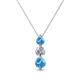 1 - Kesha (4mm) Round Blue Topaz and Diamond Graduated Three Stone Drop Pendant 