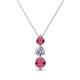 1 - Kesha (4mm) Round Rhodolite Garnet and Diamond Graduated Three Stone Drop Pendant 