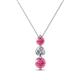 1 - Kesha (4mm) Round Pink Tourmaline and Lab Grown Diamond Graduated Three Stone Drop Pendant 