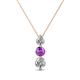 1 - Kesha (4mm) Round Amethyst and Diamond Graduated Three Stone Drop Pendant 