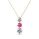 1 - Kesha (4mm) Round Pink Tourmaline and Diamond Graduated Three Stone Drop Pendant 