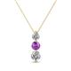 1 - Kesha (4mm) Round Amethyst and Diamond Graduated Three Stone Drop Pendant 