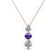 1 - Kesha (4mm) Round Iolite and Diamond Graduated Three Stone Drop Pendant 