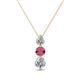 1 - Kesha (4mm) Round Rhodolite Garnet and Diamond Graduated Three Stone Drop Pendant 