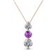 1 - Kesha (4.2mm) Round Amethyst and Diamond Graduated Three Stone Drop Pendant 