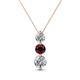 1 - Kesha (4.2mm) Round Red Garnet and Diamond Graduated Three Stone Drop Pendant 