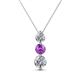 1 - Kesha (4.2mm) Round Amethyst and Diamond Graduated Three Stone Drop Pendant 