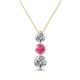 1 - Kesha (4.2mm) Round Pink Tourmaline and Lab Grown Diamond Graduated Three Stone Drop Pendant 