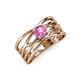 3 - Marini Bold Round Pink Sapphire Solitaire Criss Cross Promise Ring 