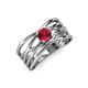 3 - Marini Bold Round Ruby Solitaire Criss Cross Promise Ring 