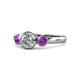 1 - Avrit Amethyst and Lab Grown Diamond Three Stone Engagement Ring 