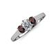 3 - Orana 7x5 mm Oval Cut Diamond and Red Garnet 1.52 ctw Trellis Three Stone Engagement Ring 