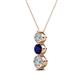 2 - Kesha (4.2mm) Round Blue Sapphire and Diamond Graduated Three Stone Drop Pendant 