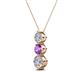 2 - Kesha (4.2mm) Round Amethyst and Lab Grown Diamond Graduated Three Stone Drop Pendant 
