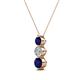 2 - Kesha (4mm) Round Blue Sapphire and Diamond Graduated Three Stone Drop Pendant 