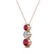 2 - Kesha (4mm) Round Ruby and Diamond Graduated Three Stone Drop Pendant 