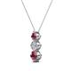 2 - Kesha (4mm) Round Rhodolite Garnet and Diamond Graduated Three Stone Drop Pendant 