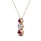 2 - Kesha (4mm) Round Rhodolite Garnet and Diamond Graduated Three Stone Drop Pendant 