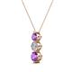 2 - Kesha (4mm) Round Amethyst and Lab Grown Diamond Graduated Three Stone Drop Pendant 