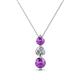1 - Kesha (4mm) Round Amethyst and Diamond Graduated Three Stone Drop Pendant 