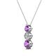 2 - Kesha (4mm) Round Amethyst and Diamond Graduated Three Stone Drop Pendant 