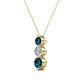 2 - Kesha (4mm) Round Blue and White Diamond Graduated Three Stone Drop Pendant 