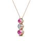 2 - Kesha (4mm) Round Pink Sapphire and Lab Grown Diamond Graduated Three Stone Drop Pendant 