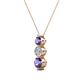 2 - Kesha (4mm) Round Iolite and Lab Grown Diamond Graduated Three Stone Drop Pendant 