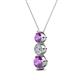 2 - Kesha (4.2mm) Round Amethyst and Lab Grown Diamond Graduated Three Stone Drop Pendant 