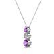 2 - Kesha (4.2mm) Round Amethyst and Diamond Graduated Three Stone Drop Pendant 
