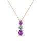 1 - Kesha (4.2mm) Round Amethyst and Diamond Graduated Three Stone Drop Pendant 