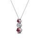 2 - Kesha (4.2mm) Round Rhodolite Garnet and Diamond Graduated Three Stone Drop Pendant 