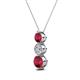 2 - Kesha (4.2mm) Round Ruby and Lab Grown Diamond Graduated Three Stone Drop Pendant 