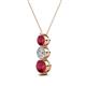 2 - Kesha (4.2mm) Round Ruby and Lab Grown Diamond Graduated Three Stone Drop Pendant 