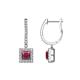 1 - Ilona (4mm) Princess Cut Rhodolite Garnet and Round Diamond Halo Dangling Earrings 