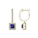 1 - Ilona (4mm) Princess Cut Blue Sapphire and Round Diamond Halo Dangling Earrings 