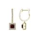 1 - Ilona (4mm) Princess Cut Red Garnet and Round Diamond Halo Dangling Earrings 