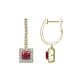 1 - Ilona (4mm) Princess Cut Rhodolite Garnet and Round Diamond Halo Dangling Earrings 