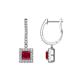 1 - Ilona (4mm) Princess Cut Ruby and Round Diamond Halo Dangling Earrings 