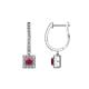 1 - Ilona (3.5mm) Princess Cut Rhodolite Garnet and Round Diamond Halo Dangling Earrings 